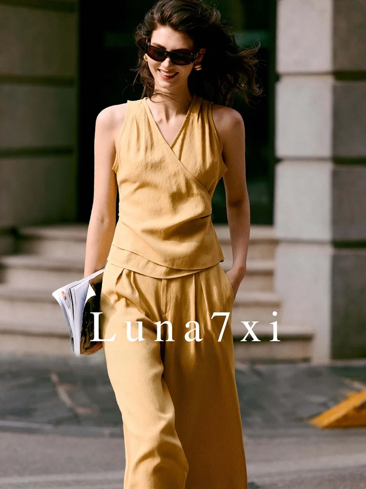 Luna7xi Women's Yellow Cotton Linen Two-Piece Set Summer New Belted Vest Top Wide Leg Pants Long Pants Fashionable Commute Style
Luna7xi Women's Yellow Cotton Linen Two-Piece Set Summer New Belted Vest Top Wide Leg Pants Long Pants Fashionable Commute Style