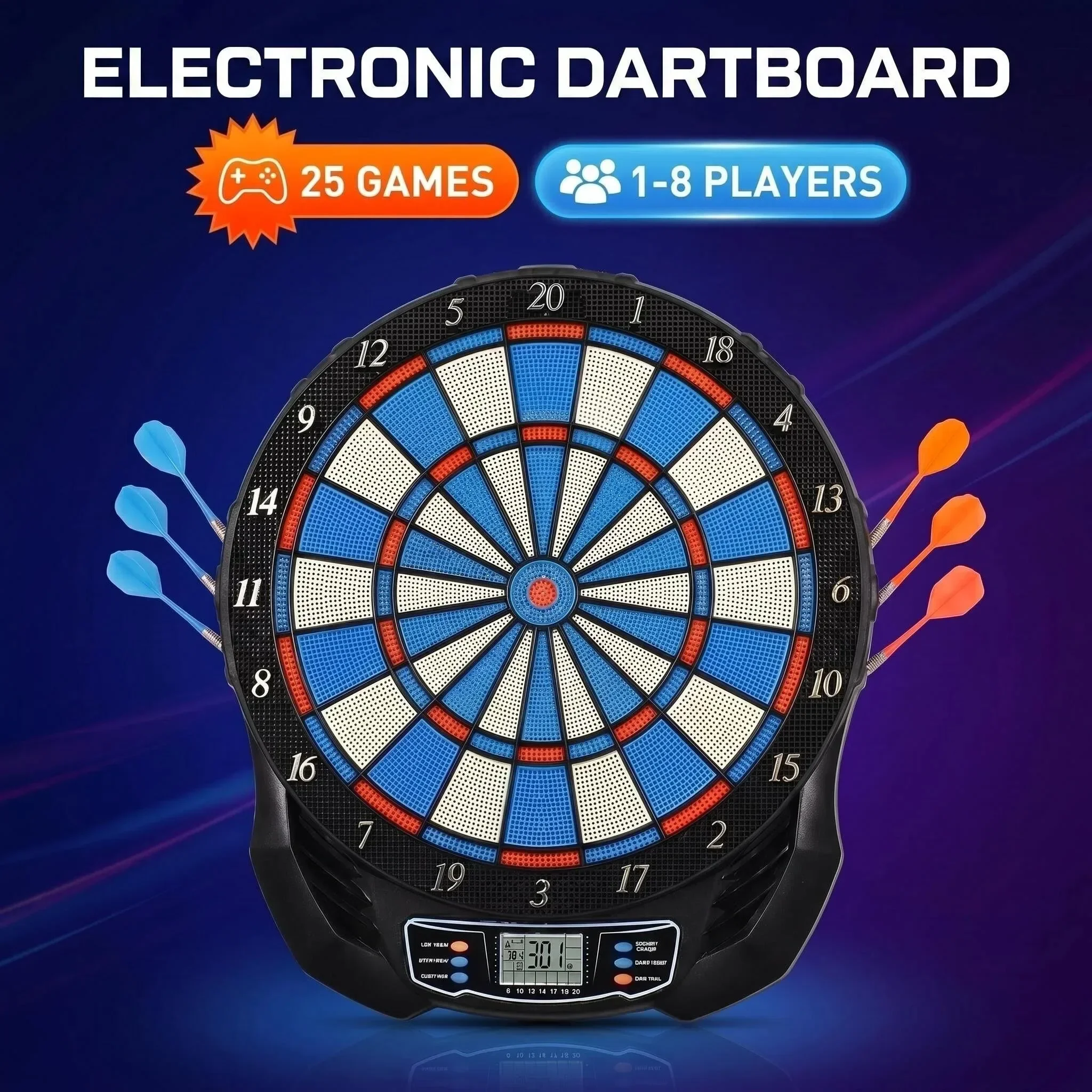 DartVibe Professional Electronic Dartboard LED Scoring Indicator Dart Game With 6pcs Darts
DartVibe Professional Electronic Dartboard LED Scoring Indicator Dart Game With 6pcs Darts