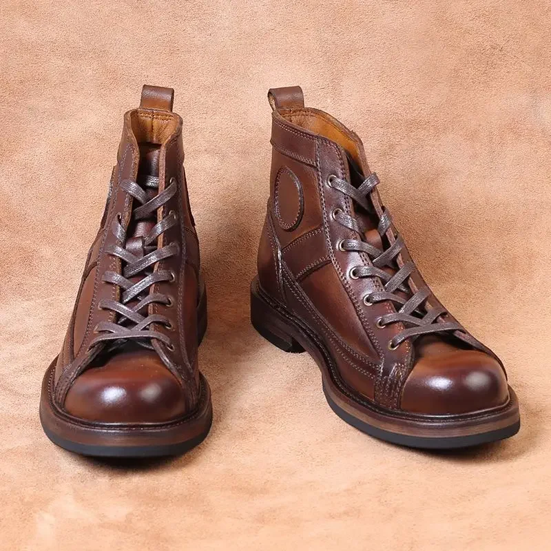 Short Face Workwear Boots with Retro Stitching High Top Round Toe Men's Cowhide Motorcycle Men's Work Boots
Short Face Workwear Boots with Retro Stitching High Top Round Toe Men's Cowhide Motorcycle Men's Work Boots