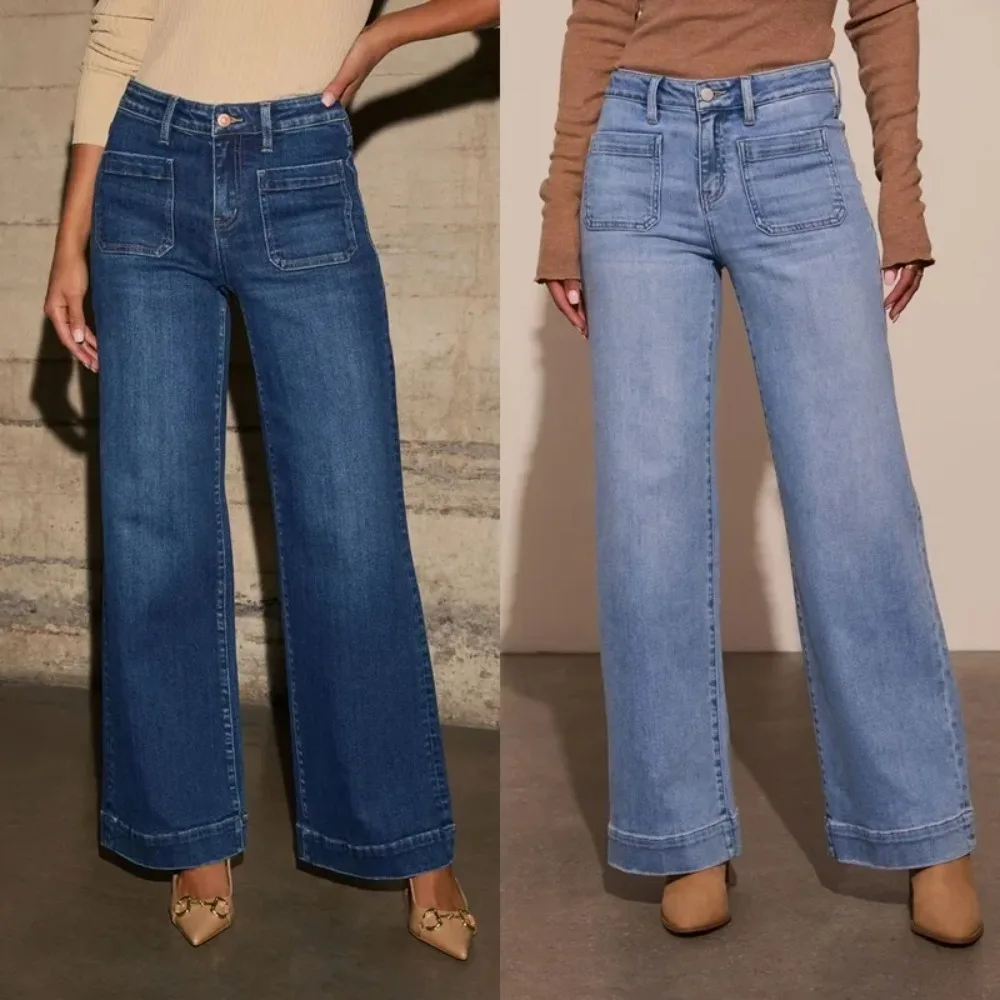 Jeans Wide Leg Pants Women Stretch High Waist Washed Distressed Pockets Button Straight Trousers 2025 Female Streetwear Denims
Jeans Wide Leg Pants Women Stretch High Waist Washed Distressed Pockets Button Straight Trousers 2025 Female Streetwear Denims