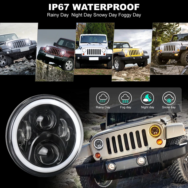 POVTOR 7 Inch LED Headlight with High Low Beam White DRL Halo Amber Turn Signal for Jeep Wrangle JK TJ Lada Niva
POVTOR 7 Inch LED Headlight with High Low Beam White DRL Halo Amber Turn Signal for Jeep Wrangle JK TJ Lada Niva
