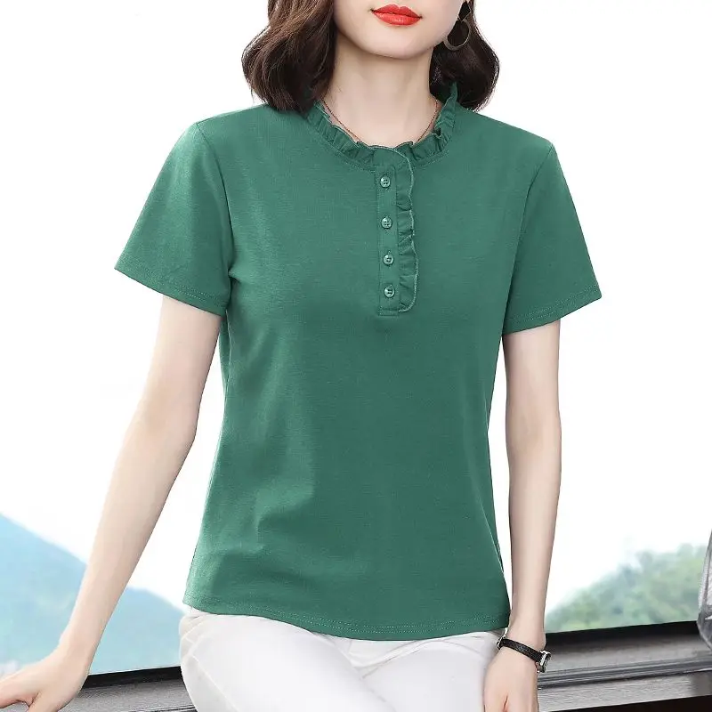 Fashion O-Neck Solid Color Ruffles T-Shirts Women's Clothing 2025 Summer New Loose Short Sleeve Casual Tops Commuter Tee Shirt
Fashion O-Neck Solid Color Ruffles T-Shirts Women's Clothing 2025 Summer New Loose Short Sleeve Casual Tops Commuter Tee Shirt