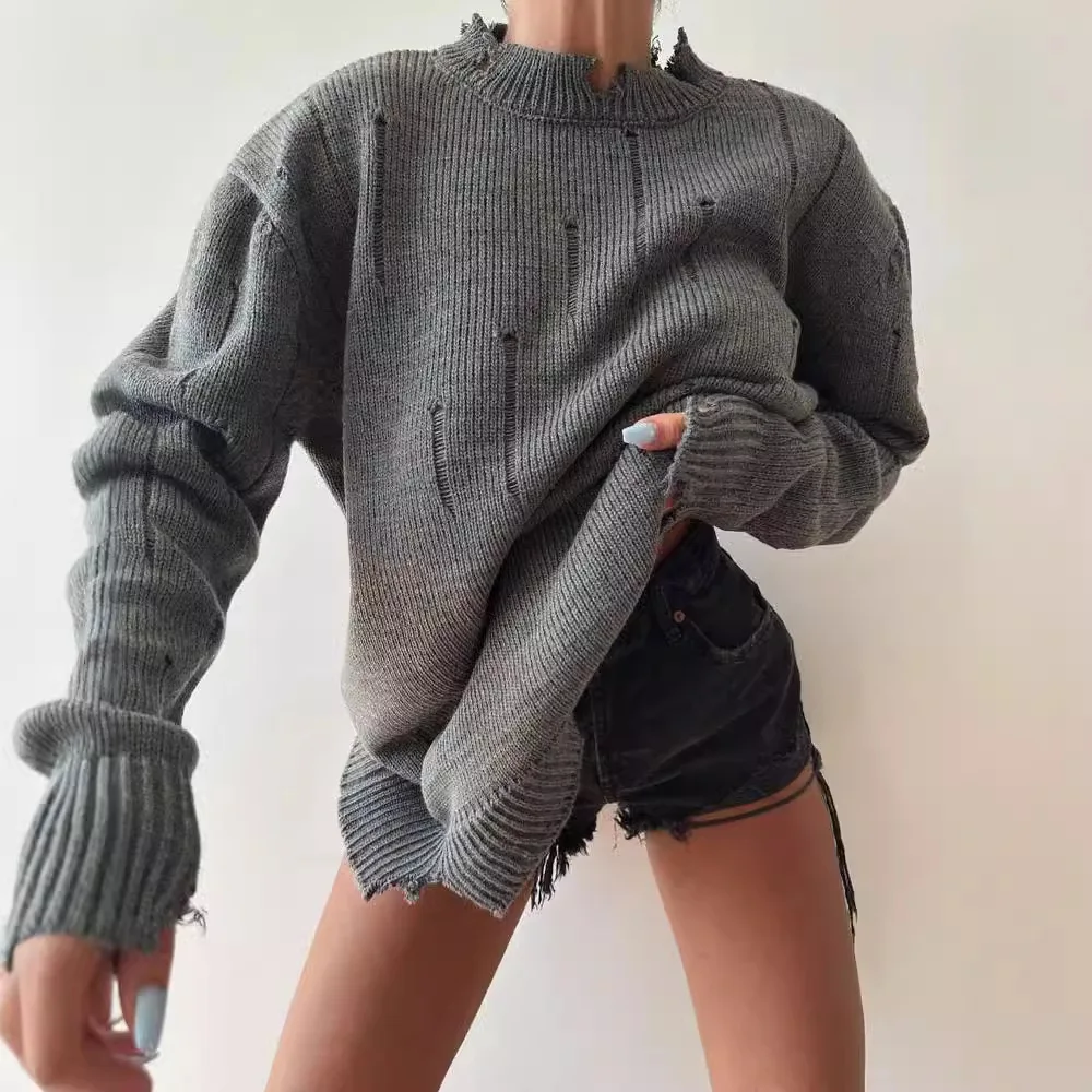 Fashion Solid Knitted Pullover Elegant Hollow Long Sleeve Handmade Frayed Round Neck Sweater Autumn Winter Women New Top
Fashion Solid Knitted Pullover Elegant Hollow Long Sleeve Handmade Frayed Round Neck Sweater Autumn Winter Women New Top