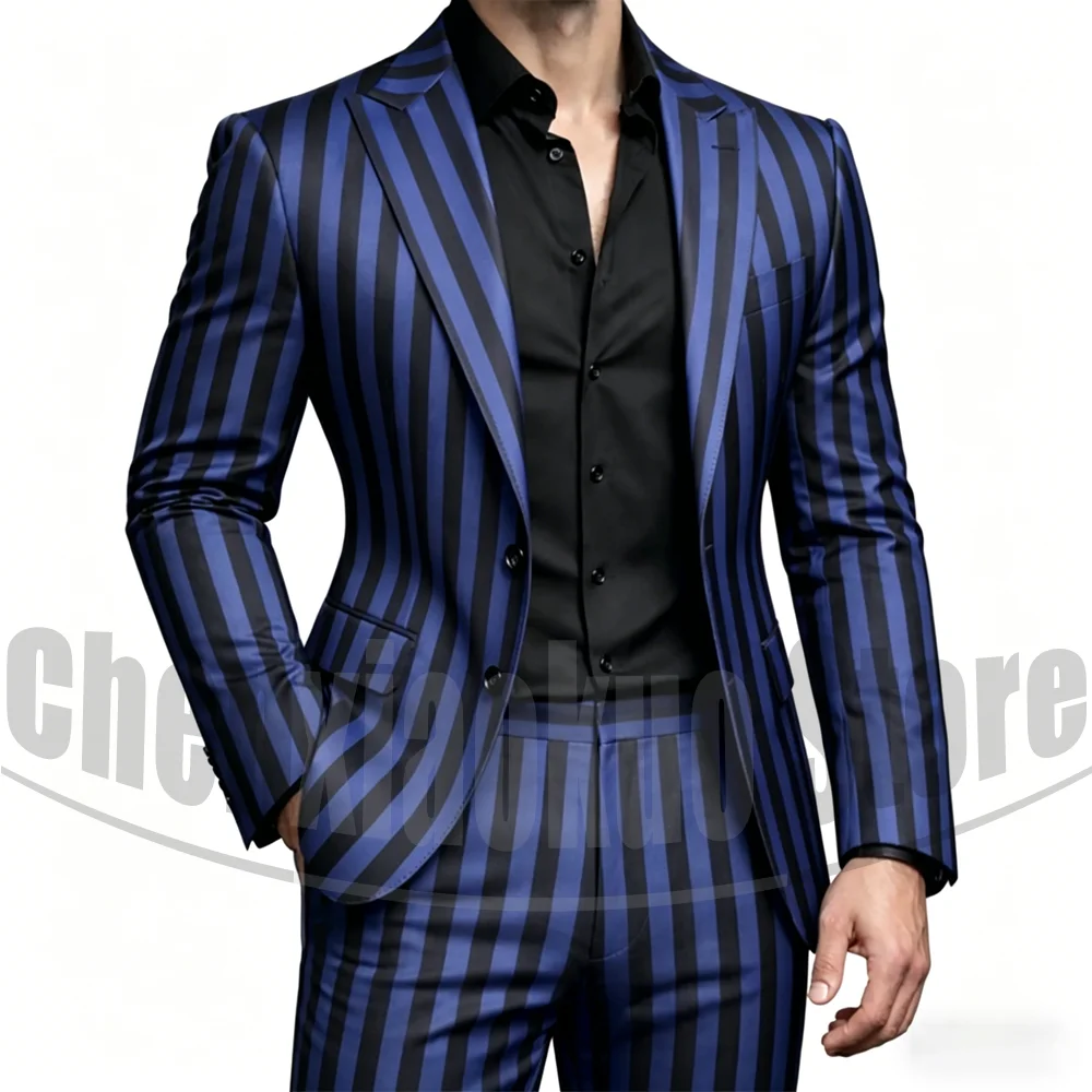 Men Striped Suit 2 Piece Chic Single Breasted Blazer and Trousers Evening Banquet Casual Stage Show Party High End Male Outfit
Men Striped Suit 2 Piece Chic Single Breasted Blazer and Trousers Evening Banquet Casual Stage Show Party High End Male Outfit