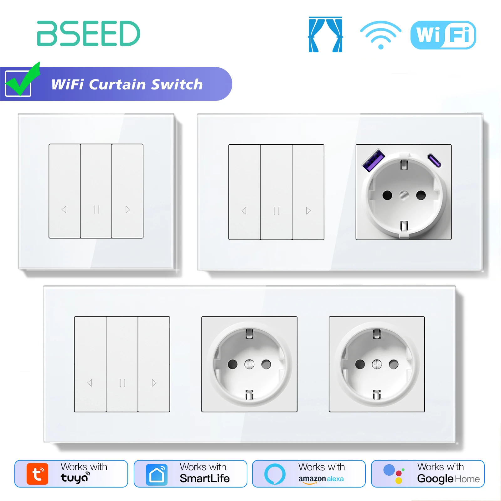 BSEED WIFI Click Button Switch Smart Curtain Switch for Blinds Glass Panel LED Indicator Tuya Smart Life Alexa Voice Control
BSEED WIFI Click Button Switch Smart Curtain Switch for Blinds Glass Panel LED Indicator Tuya Smart Life Alexa Voice Control