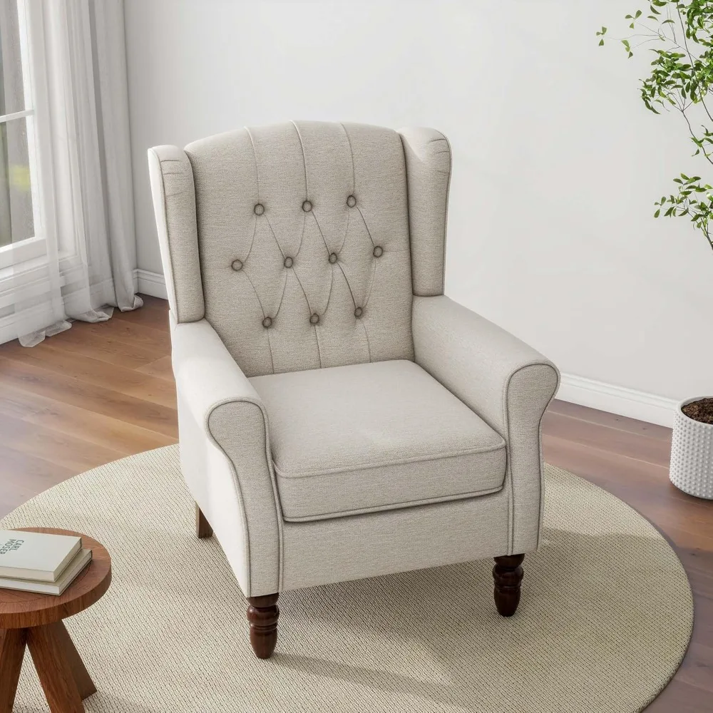 Single Armchair, Upholstered Armchair with Buttoned Tufted High Back and Solid Wood Legs, Customizable
Single Armchair, Upholstered Armchair with Buttoned Tufted High Back and Solid Wood Legs, Customizable