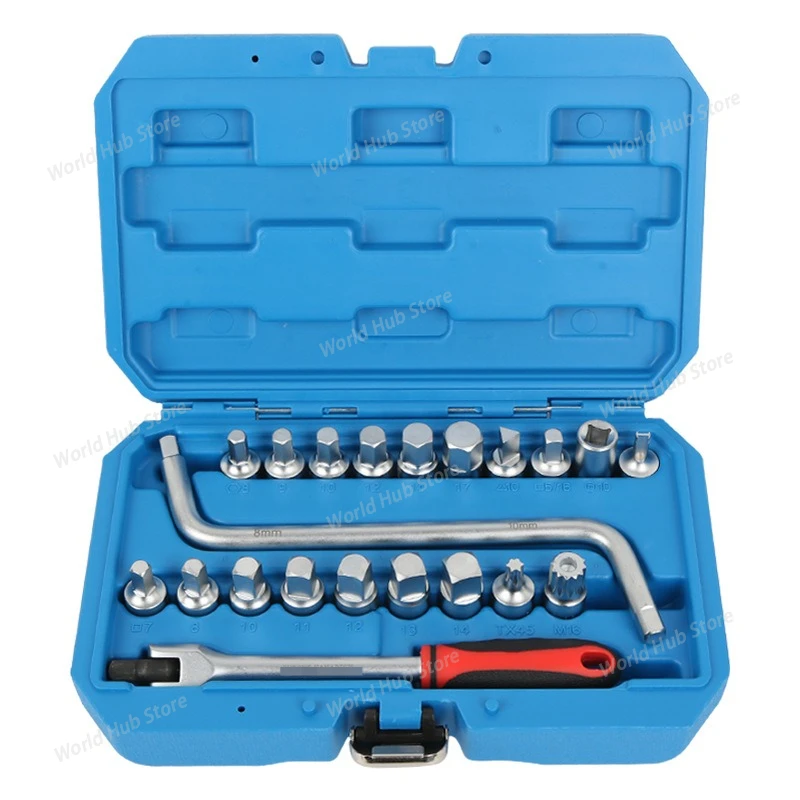 21PCS Oil Pan Drain Plug Tool Set Special Socket Wrench Auto Repair Tool Kit with Special-shaped Bits
21PCS Oil Pan Drain Plug Tool Set Special Socket Wrench Auto Repair Tool Kit with Special-shaped Bits
