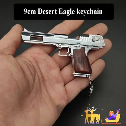 New 1:3 Mini Desert Eagle Wooden Handle 9cm Metal Gun Model Keychain Pendant Military Fans Collectible Men's Gift