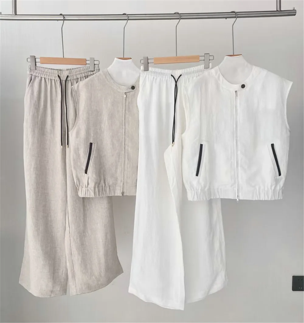 Spring/Summer 2026 100% Linen Versatile Casual Two-Piece Set Sleeveless Tank Top with Elastic-Waist Wide-Leg Pants Suit
Spring/Summer 2026 100% Linen Versatile Casual Two-Piece Set Sleeveless Tank Top with Elastic-Waist Wide-Leg Pants Suit