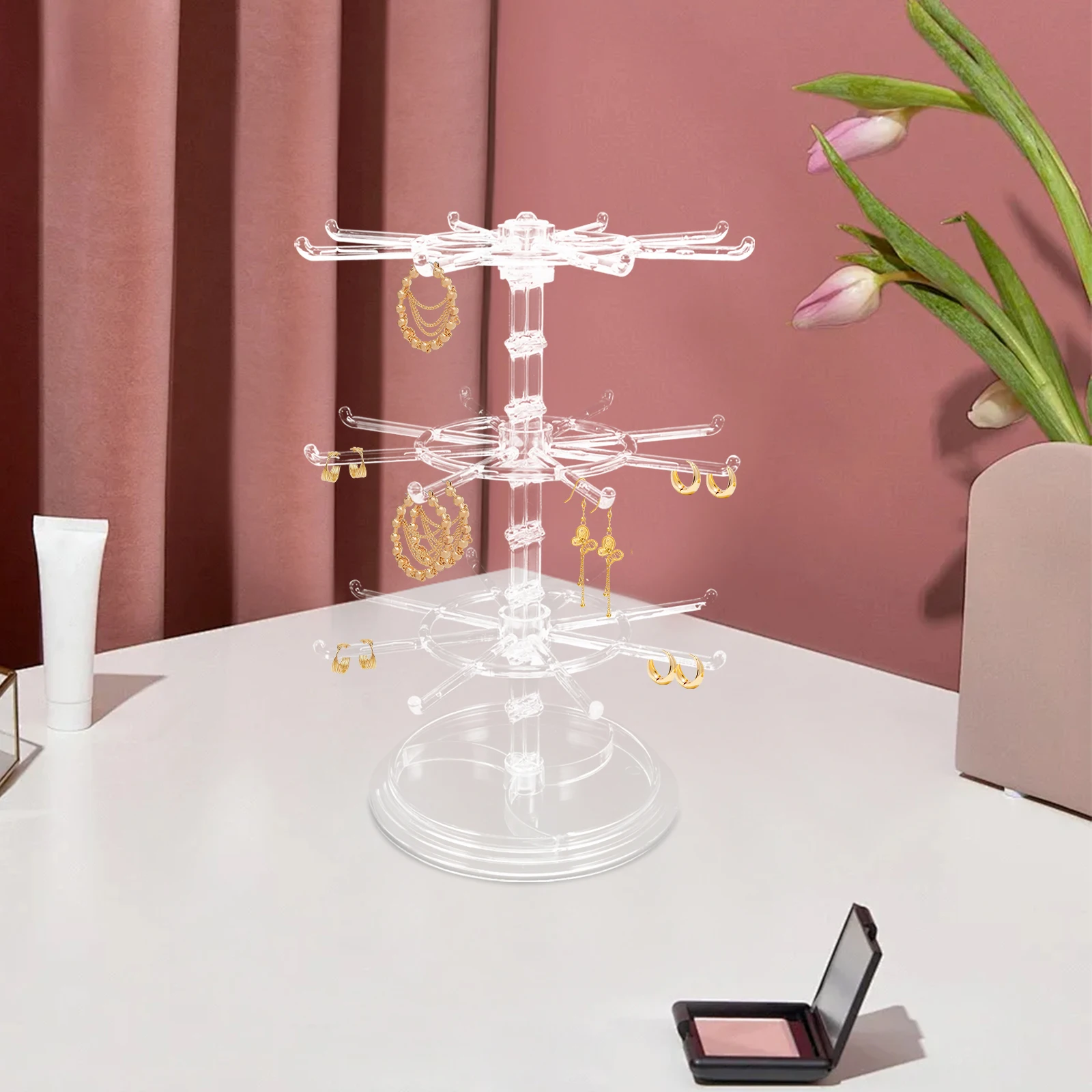 2Pcs 3 Layer Rotating Jewelry Organizer Stand Clear Multi Tier Earring Necklace Bracelet Storage Display Rack Compact Size
2Pcs 3 Layer Rotating Jewelry Organizer Stand Clear Multi Tier Earring Necklace Bracelet Storage Display Rack Compact Size