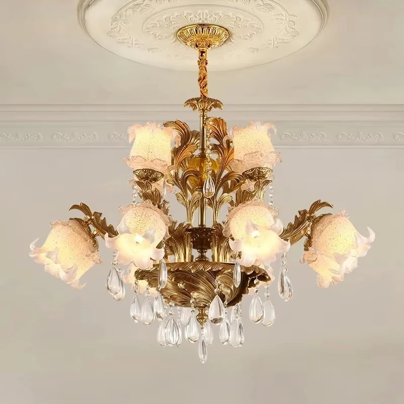 French Style Brass Cyrstal Pendant Light Flower Glass Lampshade Wedding Decor European Luxury Dinning Room Copper Chandelier
French Style Brass Cyrstal Pendant Light Flower Glass Lampshade Wedding Decor European Luxury Dinning Room Copper Chandelier