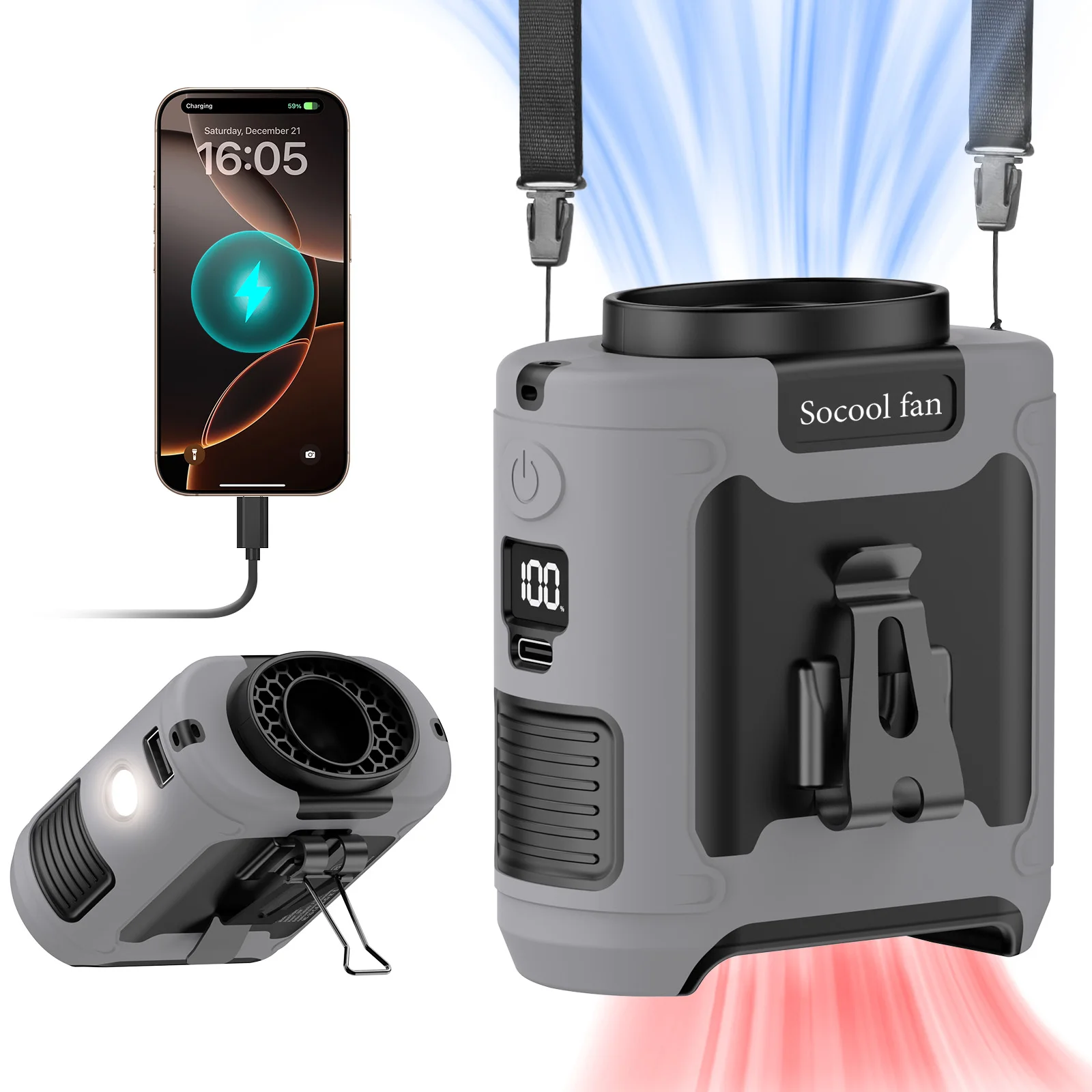 Socool Portable Waist Fan 10000mAh/20000mAh Handheld Hanging Neck Clip On Fan with Phone Charging LED Light for Outdoor Working
Socool Portable Waist Fan 10000mAh/20000mAh Handheld Hanging Neck Clip On Fan with Phone Charging LED Light for Outdoor Working