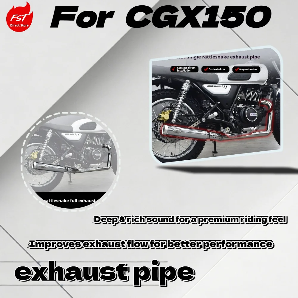 For CGX150 Vintage Rattlesnake Full Exhaust, Right Side Single Pipe, Deep & Rich Sound Modification Parts
For CGX150 Vintage Rattlesnake Full Exhaust, Right Side Single Pipe, Deep & Rich Sound Modification Parts