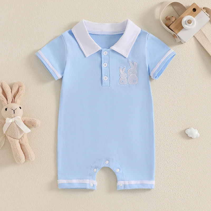 0-18 Months Baby Boys Easter Jumpsuit Short Sleeve Turn Down Collar Button Up Bunny Embroidery Romper
0-18 Months Baby Boys Easter Jumpsuit Short Sleeve Turn Down Collar Button Up Bunny Embroidery Romper