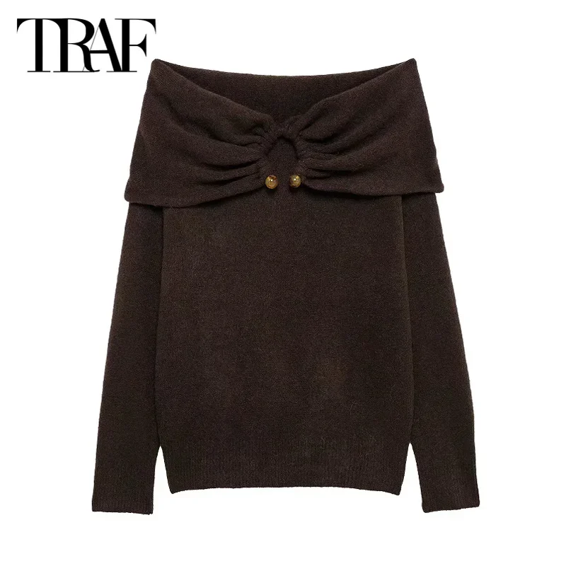 TRAF Knitted Off Shoulder Pullovers Women's Sweater Curled Collar Long Sleeve Top Knitwear Brown Ruffled Pullover Casual Jerseys
TRAF Knitted Off Shoulder Pullovers Women's Sweater Curled Collar Long Sleeve Top Knitwear Brown Ruffled Pullover Casual Jerseys