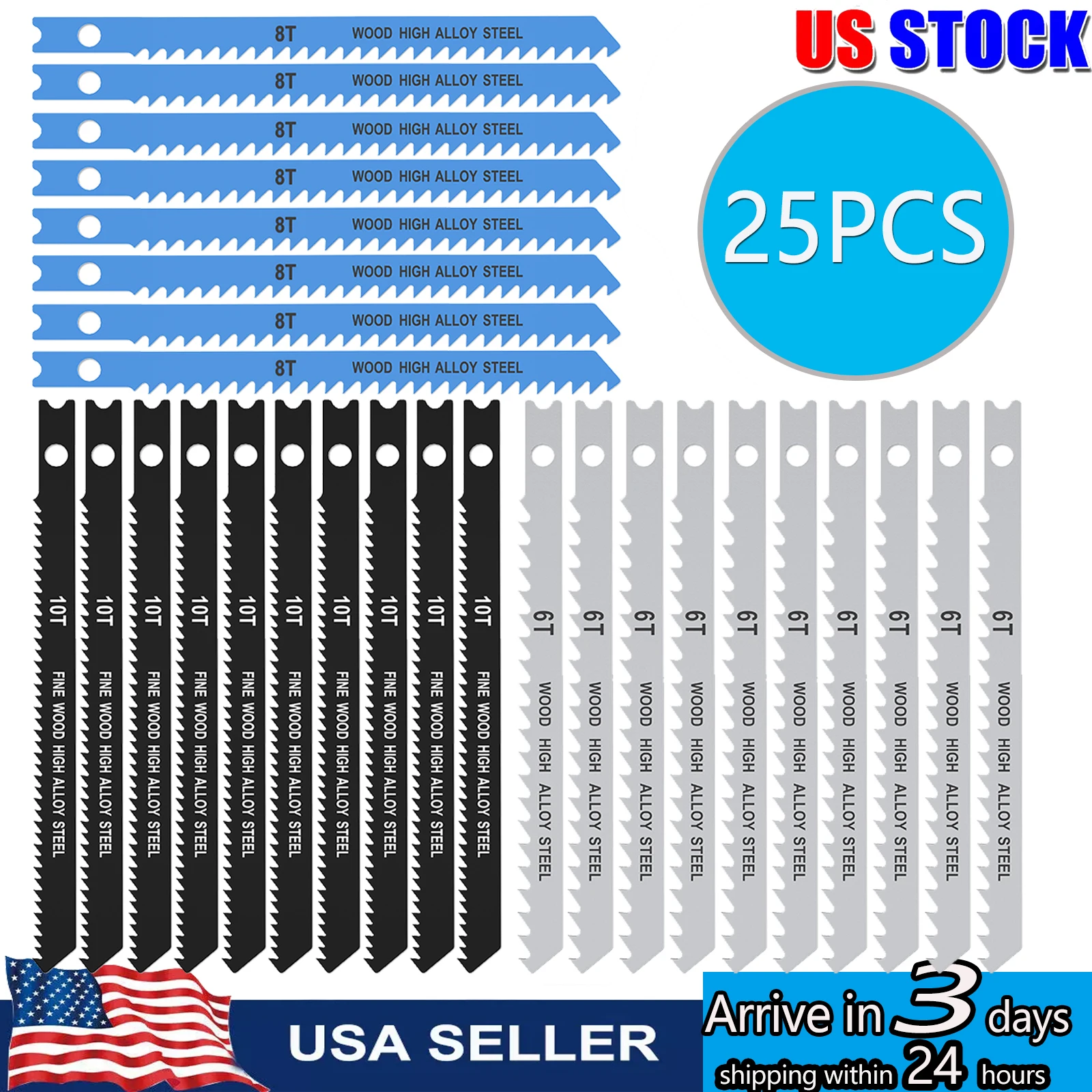 25/75PCS U-Shank Jig Saw Blade Set For Wood,Plastic and Metal Cutting High Carbon Steel 6T 8T 10T Fast Cut Down Jigsaw BladeTool
25/75PCS U-Shank Jig Saw Blade Set For Wood,Plastic and Metal Cutting High Carbon Steel 6T 8T 10T Fast Cut Down Jigsaw BladeTool