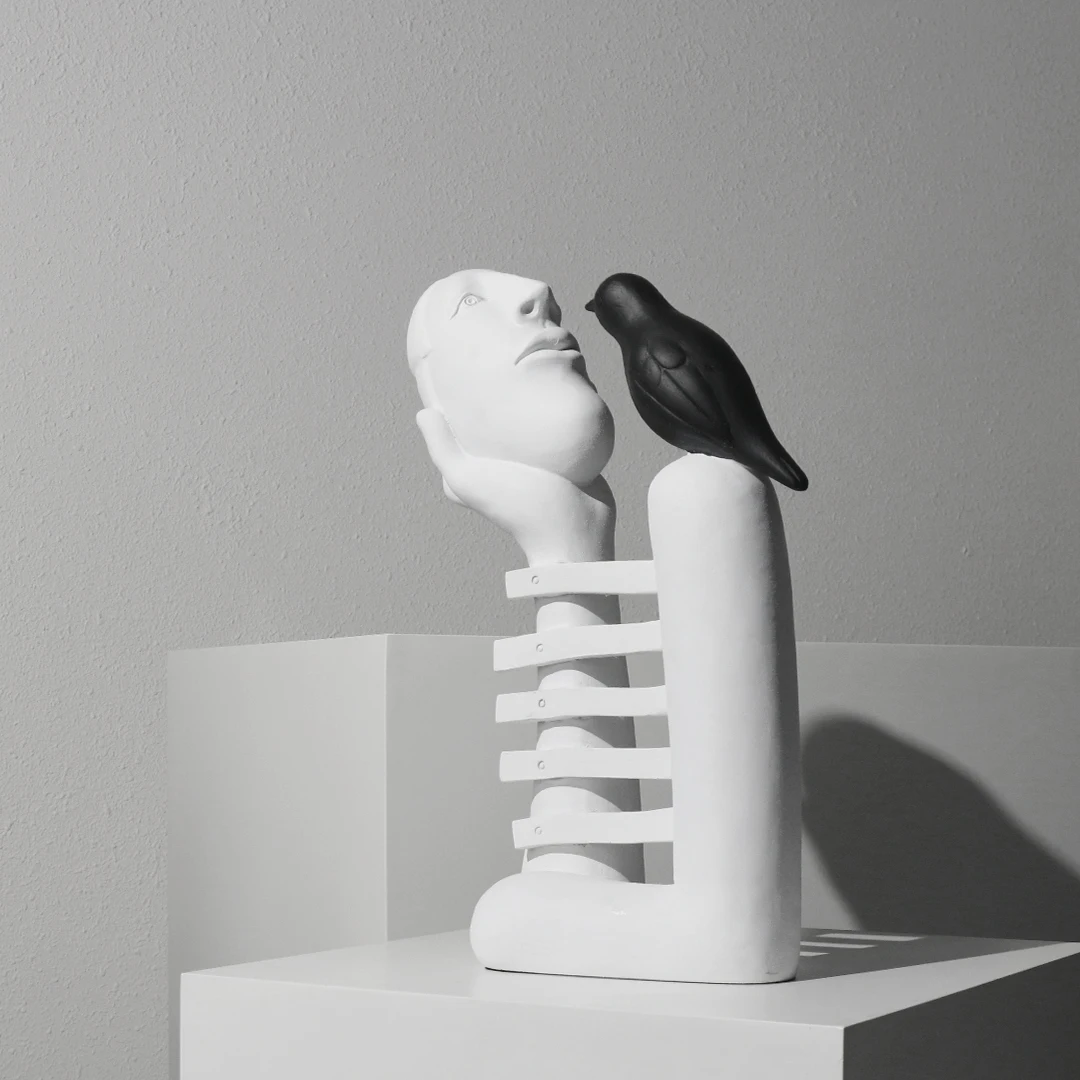 Modern Creative Art White Figure And Black Bird Looking At Each Other Sculpture Soft Decoration Room Sales Office Furnishings
Modern Creative Art White Figure And Black Bird Looking At Each Other Sculpture Soft Decoration Room Sales Office Furnishings