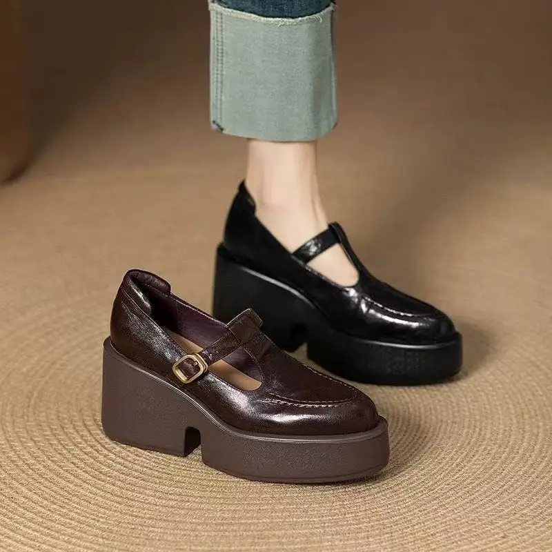 Chunky Platform High Heels Pumps Women Spring Genuine Leather Ankle Buckle Mary Jane Shoes Woman Thick Heeled Brown GLADIATOR
Chunky Platform High Heels Pumps Women Spring Genuine Leather Ankle Buckle Mary Jane Shoes Woman Thick Heeled Brown GLADIATOR