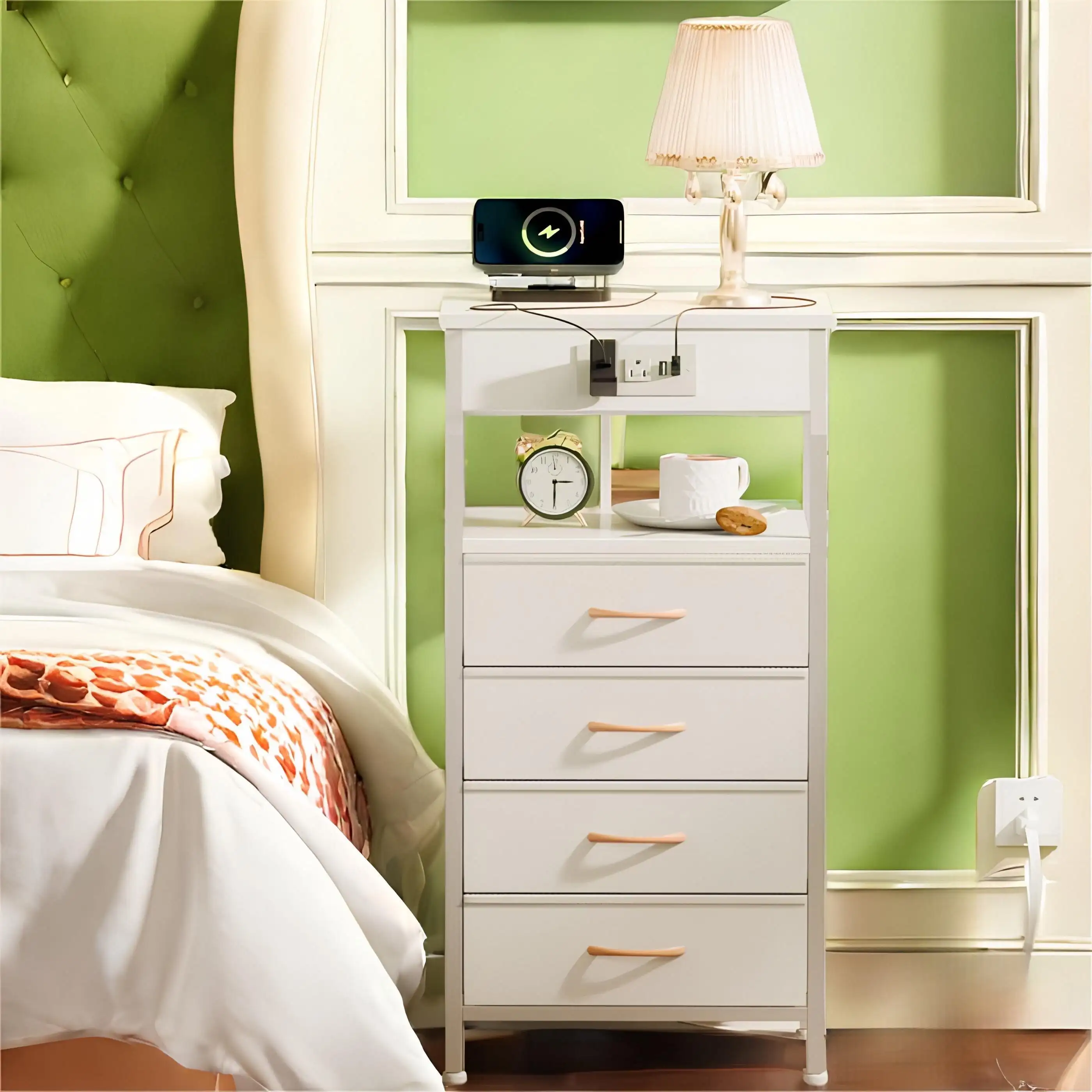 Small Dresser for Bedroom, 4 Drawer with Charging Station, White, Ideal for Adults
Small Dresser for Bedroom, 4 Drawer with Charging Station, White, Ideal for Adults