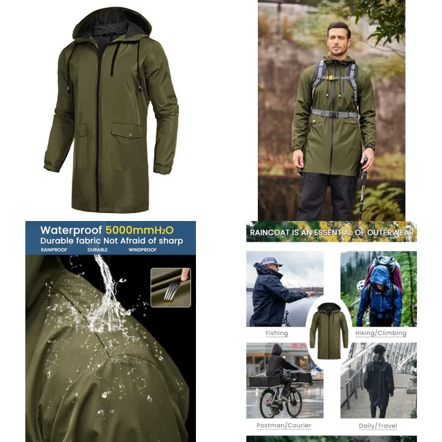 Men's Long Raincoat Ligtweight Rain Jacket Waterproof Outdoor Jackets with Hood
Men's Long Raincoat Ligtweight Rain Jacket Waterproof Outdoor Jackets with Hood