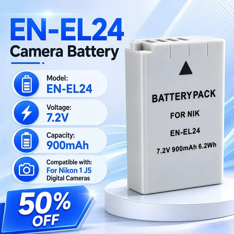 EN-EL24 7.2V 900mAh for Nikon 1 J5 Digital Cameras Rechargeable Li-ion Camera Battery Pack High Capacity
EN-EL24 7.2V 900mAh for Nikon 1 J5 Digital Cameras Rechargeable Li-ion Camera Battery Pack High Capacity
