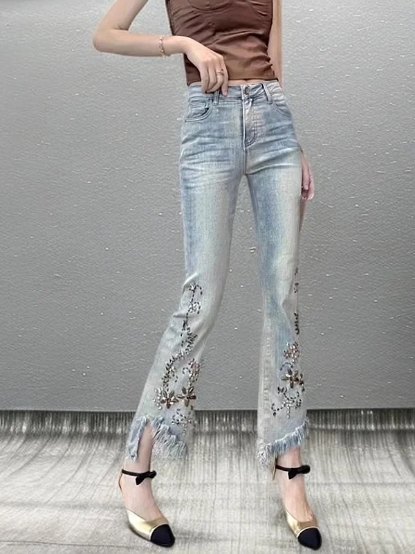 Spring Summer High Waist Bell Bot Slim Fit Denim Jeans Women's Faion Fringe Beaded Casual Wide Leg Pants
Spring Summer High Waist Bell Bot Slim Fit Denim Jeans Women's Faion Fringe Beaded Casual Wide Leg Pants