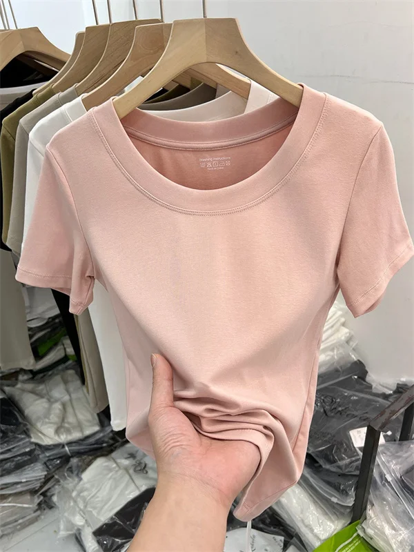 Slim Fit round Neck Short Sleeve T-Shirt Women's Summer New Style Pure Color Versatile Half Sleeve Body Shirt Top
Slim Fit round Neck Short Sleeve T-Shirt Women's Summer New Style Pure Color Versatile Half Sleeve Body Shirt Top