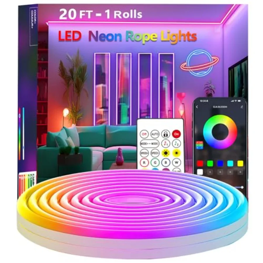 20Feet Neon Rope Lights, Flexible Led Rope Lights Control with App/Remote, Multiple Modes Rope Lights, IP65 Outdoor Waterproof,
20Feet Neon Rope Lights, Flexible Led Rope Lights Control with App/Remote, Multiple Modes Rope Lights, IP65 Outdoor Waterproof,