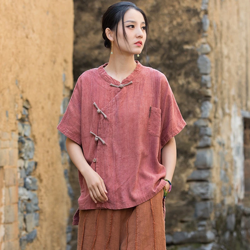 Women Cotton Linen Casual Shirt New 2025 Summer Chinese Style Vintage Stand Collar Loose Female Short Sleeve Tops Shirts M1307
Women Cotton Linen Casual Shirt New 2025 Summer Chinese Style Vintage Stand Collar Loose Female Short Sleeve Tops Shirts M1307