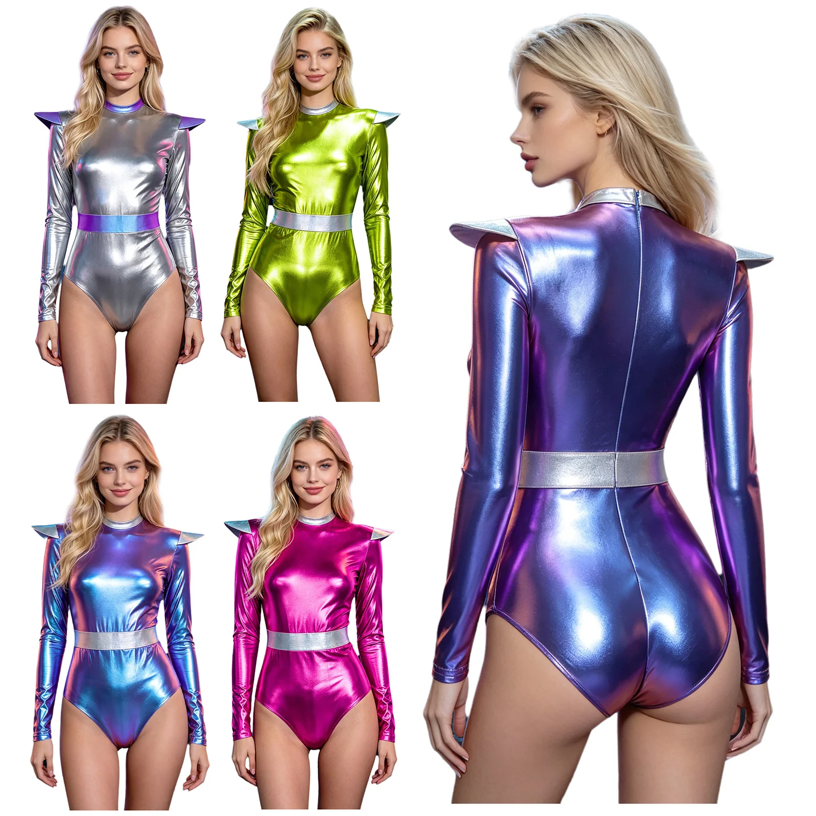 Women Halloween Alien Dress-up Costume Bodysuit for Party Jazz Dancewear Metallic Long Sleeve Zipper Leotard Pole Dance Jumpsuit
Women Halloween Alien Dress-up Costume Bodysuit for Party Jazz Dancewear Metallic Long Sleeve Zipper Leotard Pole Dance Jumpsuit