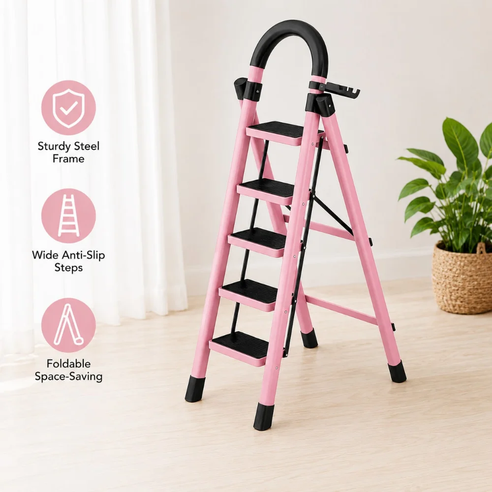 Folding 3/4/5-Tier Step Ladder, Lightweight Steel Step Stool With Wide Non-Slip Steps, Portable & Space-Saving, Durable Ladder F
Folding 3/4/5-Tier Step Ladder, Lightweight Steel Step Stool With Wide Non-Slip Steps, Portable & Space-Saving, Durable Ladder F