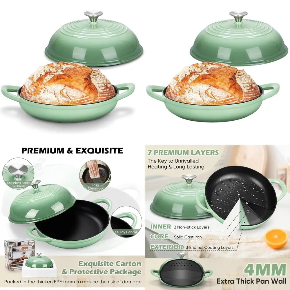 Enameled Cast Iron Dutch Oven, 5.5 QT Sourdough Bread Baking Pot with Dual Handles, Non-Stick, Oven-safe to 500°F, Pistachio Gre
Enameled Cast Iron Dutch Oven, 5.5 QT Sourdough Bread Baking Pot with Dual Handles, Non-Stick, Oven-safe to 500°F, Pistachio Gre
