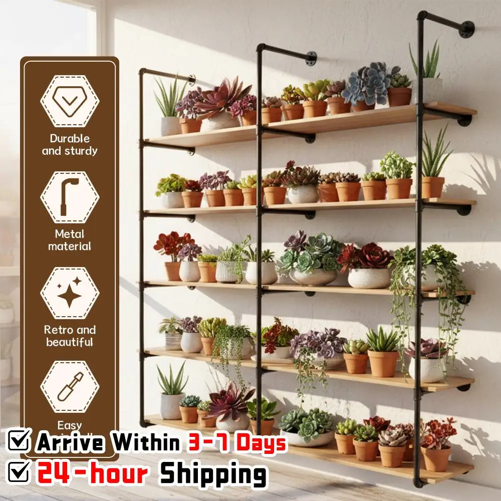 Industrial Wall Shelves 5 Tier 72 Inch Industrial Pipe Shelves with Solid Wood Plank Rustic Farmhouse Pantry Kitchen Storage
Industrial Wall Shelves 5 Tier 72 Inch Industrial Pipe Shelves with Solid Wood Plank Rustic Farmhouse Pantry Kitchen Storage