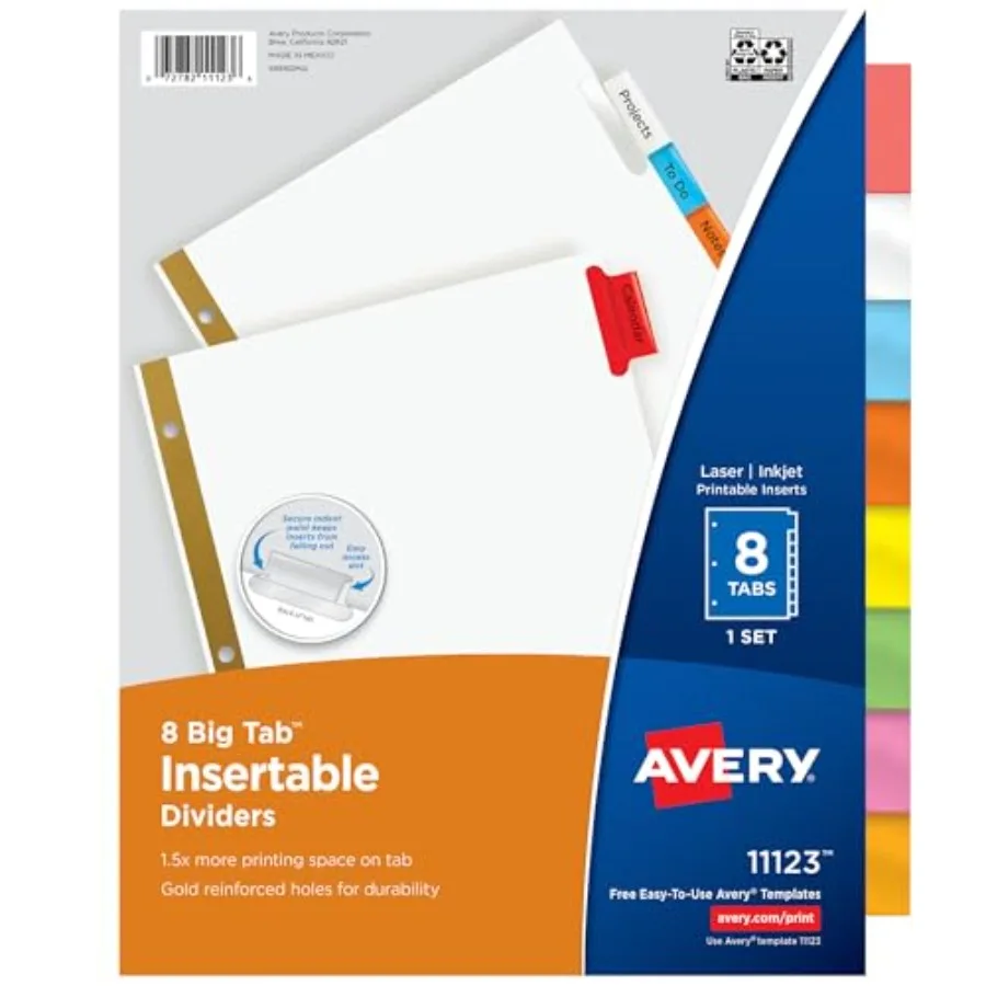 8-Tab Binder Dividers, Insertable Multicolor Big Tabs, 1 Set 11123
8-Tab Binder Dividers, Insertable Multicolor Big Tabs, 1 Set 11123