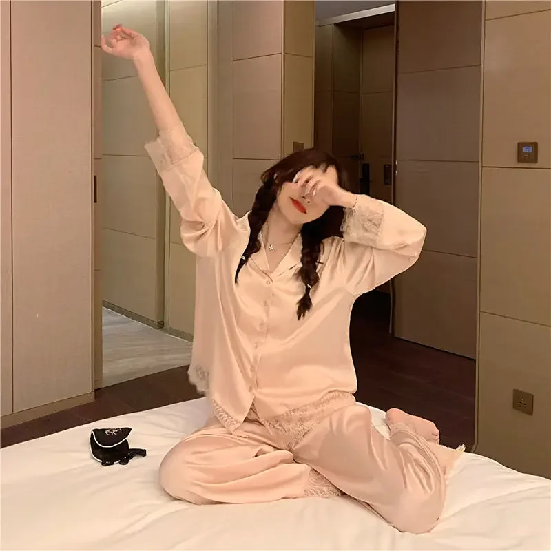 Pajama Sets Women Summer 13 Colors Solid Simple All-match Comfortable Nightwear Fashion Full-length Girls Turn Down Collar New
Pajama Sets Women Summer 13 Colors Solid Simple All-match Comfortable Nightwear Fashion Full-length Girls Turn Down Collar New