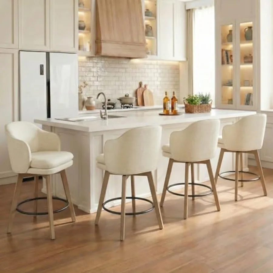 Counter Height Barstools 26 inch Upholstered Swivel Bar Stools with Back and Wood Legs for Kitchen Island, Set of 4, Linen Fabr
Counter Height Barstools 26 inch Upholstered Swivel Bar Stools with Back and Wood Legs for Kitchen Island, Set of 4, Linen Fabr