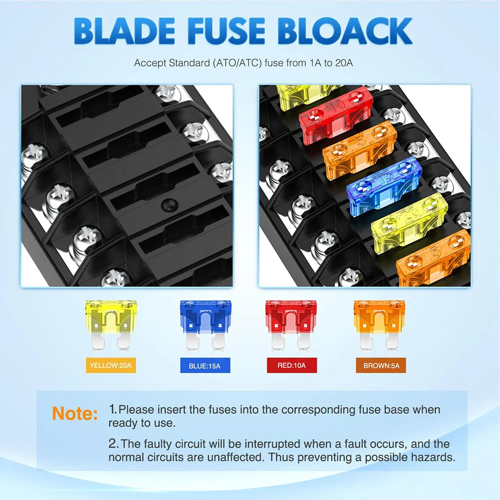 6-way 12V blade type fuse holder, ATC/ATO standard fuse box label sticker waterproof cover fuse board, suitable for automobiles
6-way 12V blade type fuse holder, ATC/ATO standard fuse box label sticker waterproof cover fuse board, suitable for automobiles