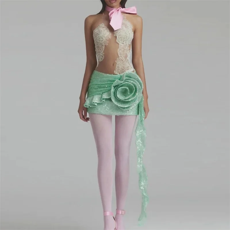 Glitter Sequins Short Mini Prom Dress Sexy Sheer Lace Sleeveless 3D Flower Party Gown Formal Wedding Guest Birthday Evening Robe
Glitter Sequins Short Mini Prom Dress Sexy Sheer Lace Sleeveless 3D Flower Party Gown Formal Wedding Guest Birthday Evening Robe