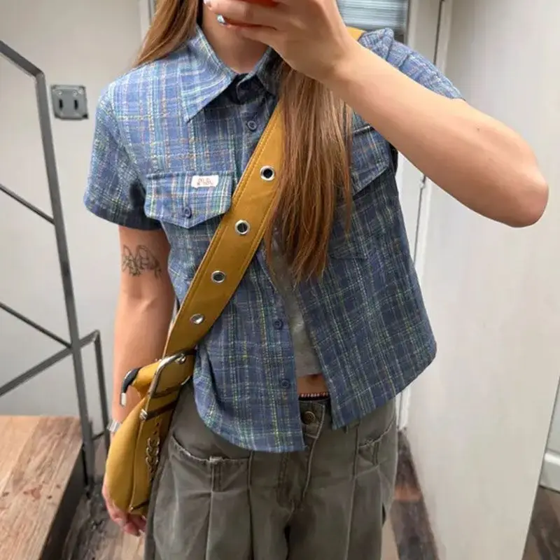 Vintage Plaid Women Blouses American Style Short Sleeve T-shirts Retro Checked Shirts Y2k Harajuku Fashion Summer New
Vintage Plaid Women Blouses American Style Short Sleeve T-shirts Retro Checked Shirts Y2k Harajuku Fashion Summer New