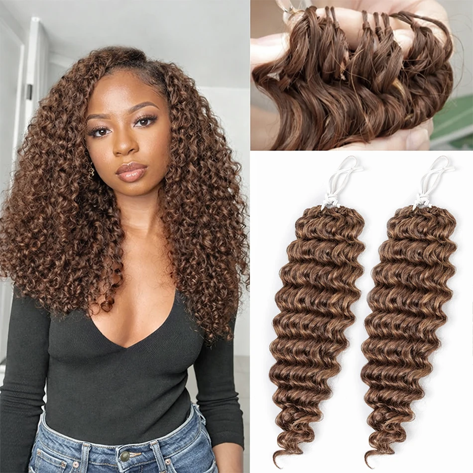 #4 Chocolate Brown Color Deep Wave Curly Crochet Human Hair Knotless Pre-Separated Crochet Feather Hair Extensions For Woman
#4 Chocolate Brown Color Deep Wave Curly Crochet Human Hair Knotless Pre-Separated Crochet Feather Hair Extensions For Woman