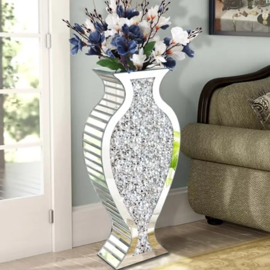 Tall Floor Vase S Crushed Diamond Mirrored Vase 27 Tall, Crystal Silver Glass Decorative Mirror Large Vase Luxury for Home Deco
Tall Floor Vase S Crushed Diamond Mirrored Vase 27 Tall, Crystal Silver Glass Decorative Mirror Large Vase Luxury for Home Deco