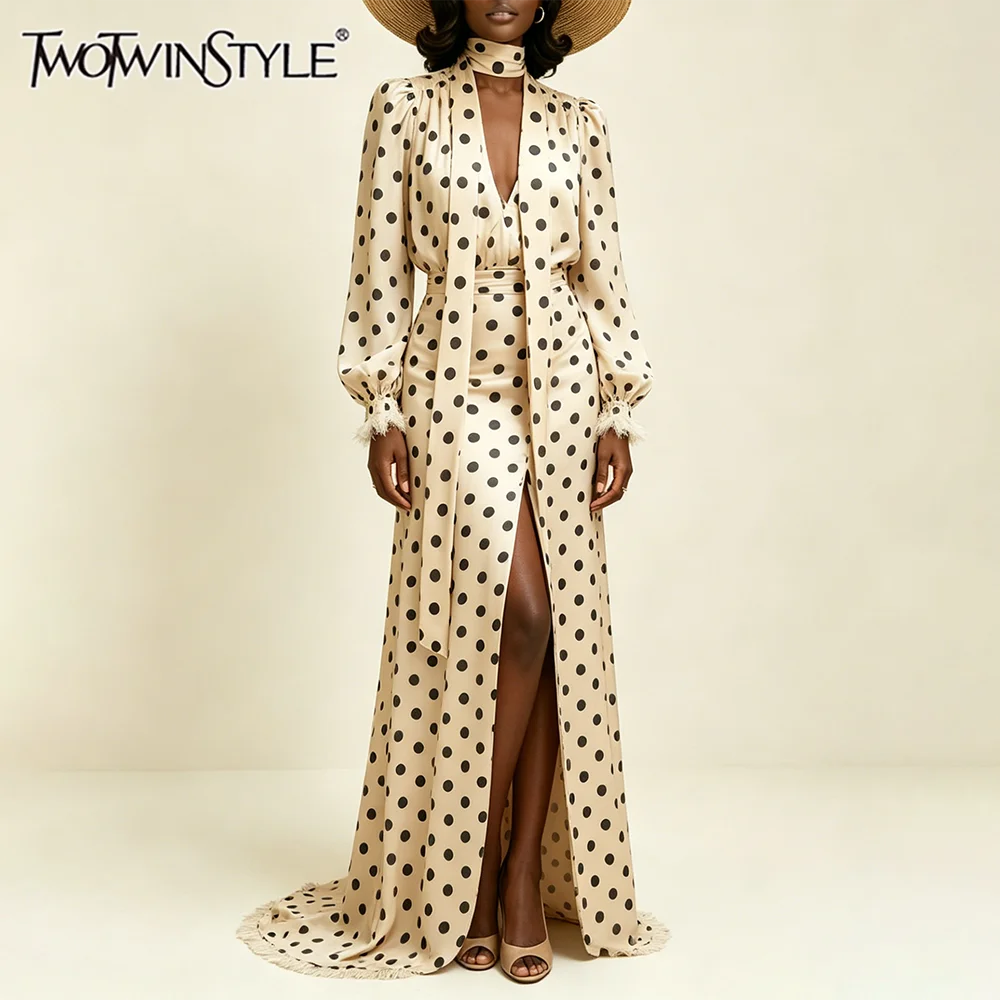 TWOTWINSTYLE Colorblock Slimming Spliced Polka Dot 2 Piece Sets for Women V Neck Long Sleeves Patchwork Zipper Skirt Set Female
TWOTWINSTYLE Colorblock Slimming Spliced Polka Dot 2 Piece Sets for Women V Neck Long Sleeves Patchwork Zipper Skirt Set Female