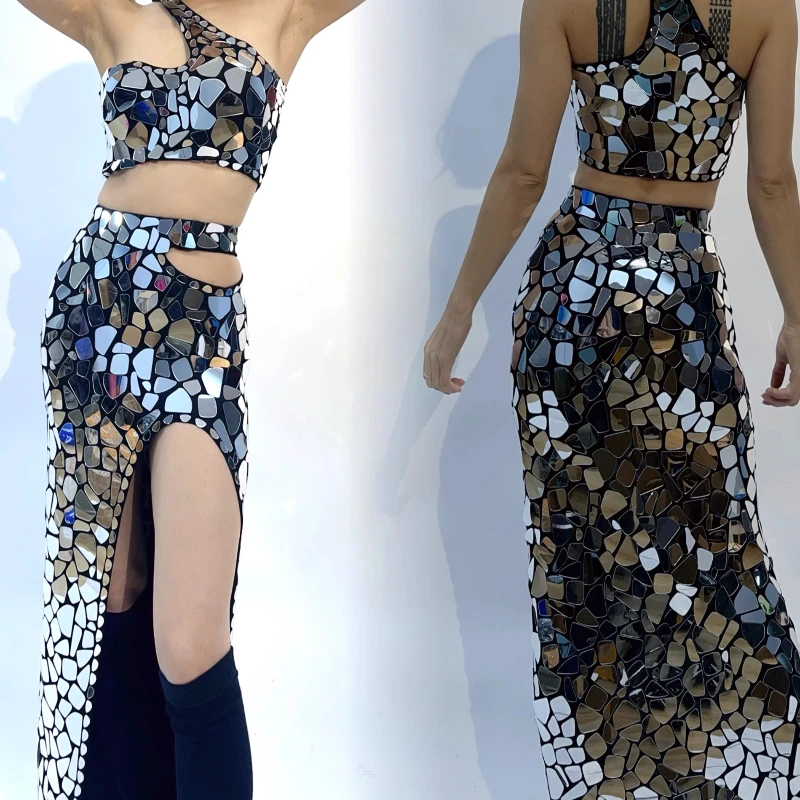 Silver Mirror Off-shoulder Strapless Breast High Slit Long Dress Performance Costume Original Design Pebble Len Gold Stage Skirt
Silver Mirror Off-shoulder Strapless Breast High Slit Long Dress Performance Costume Original Design Pebble Len Gold Stage Skirt