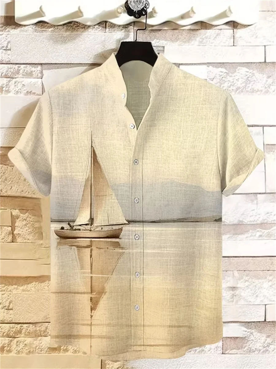 Men's short sleeved linen shirt, button design, digital printing, casual and comfortable, fashionable dressing
Men's short sleeved linen shirt, button design, digital printing, casual and comfortable, fashionable dressing