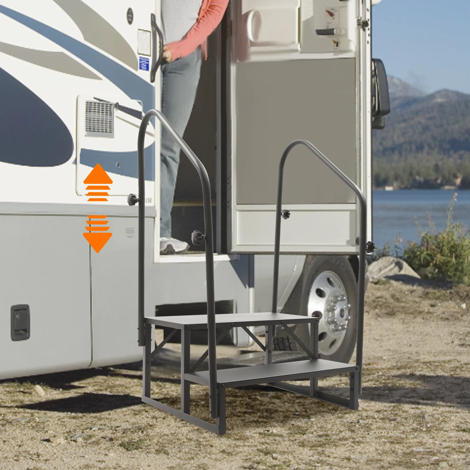 2 Step RV Step Ladder Q235 Steel 204kg Capacity with Safety Handrails for Camper Van Outdoor Use
2 Step RV Step Ladder Q235 Steel 204kg Capacity with Safety Handrails for Camper Van Outdoor Use