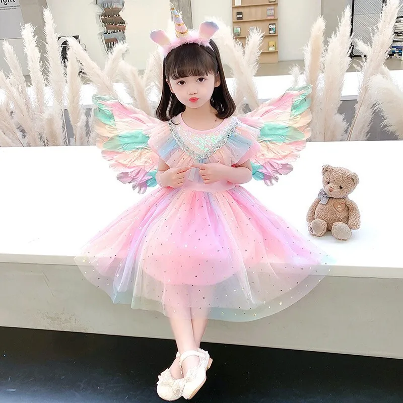 Spring Summer Princess Dress Girls Halloween Rainbow Skirt with Wings Puffy Tulle Unicorn Performance Costume Children's Clot...
Spring Summer Princess Dress Girls Halloween Rainbow Skirt with Wings Puffy Tulle Unicorn Performance Costume Children's Clot...