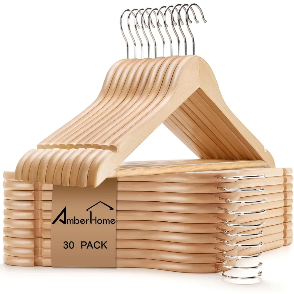 30 Pack Natural Wood Coat Hangers with Non Slip Pant Bar for Closet Organization
30 Pack Natural Wood Coat Hangers with Non Slip Pant Bar for Closet Organization