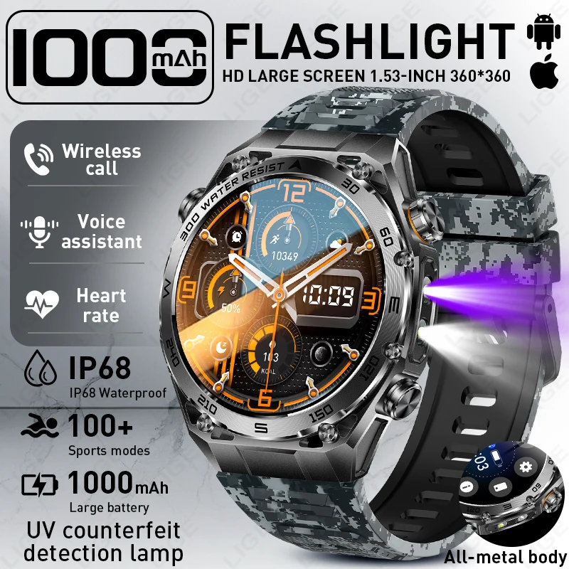 LIGE Smart Watches Military 1000mAh Big Battery Sports Heart Rate Outdoor UV Flashlight Waterproof Bluetooth Call Men Smartwatch
LIGE Smart Watches Military 1000mAh Big Battery Sports Heart Rate Outdoor UV Flashlight Waterproof Bluetooth Call Men Smartwatch
