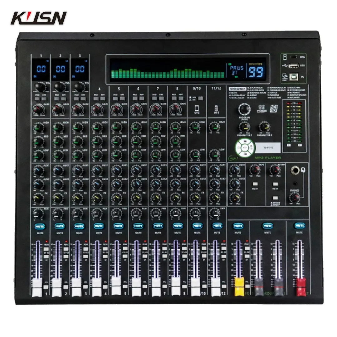 12 Channel 99 DSP Audio Mixer Professional Noise Gate Conference Audio Mixing Soundcraft Sound Power Console with Bluetooth