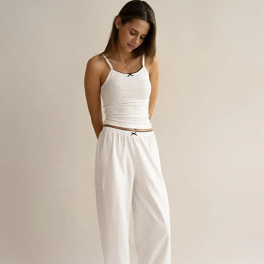 Summer Pajamas Woman Camisole Polka Dot Print Casual Tank Top 2 Piece Set Breathable Sleeveless Top Loose Fit Vest White Base
Summer Pajamas Woman Camisole Polka Dot Print Casual Tank Top 2 Piece Set Breathable Sleeveless Top Loose Fit Vest White Base